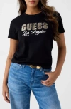 Guess Snake Script Rhinestone Graphic T-shirt In Black
