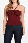 Guess Sofie Mirage Halter Sweater Tank In Burgundy
