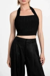 Guess Sofie Rib Crop Halter Top In Black