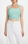 Guess Sofie Rib Crop Halter Top In Green
