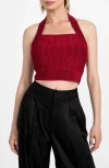 Guess Sofie Rib Crop Halter Top In White