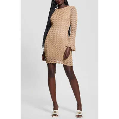 Guess Solano Pointelle Sweater Dress In Brown