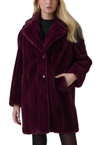 Guess Sophy Faux Fur Coat In Burgundy