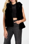 Guess Sophy Hooded Faux Fur Vest In Black