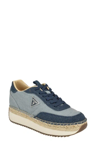 Guess Stefen Espadrille Platform Trainer In Blue Denim - Textile