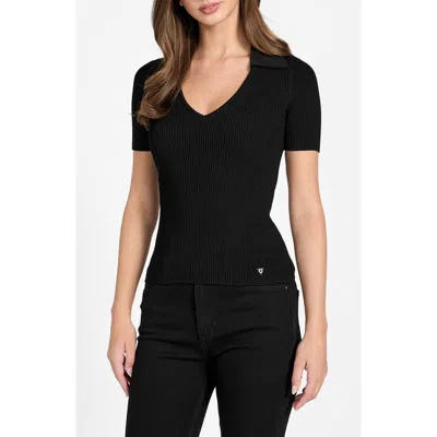 Guess Stella Rib Polo Sweater In Black