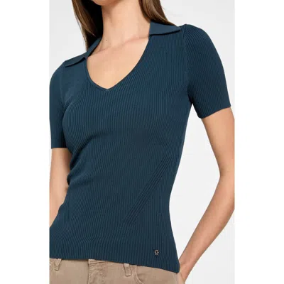 Guess Stella Rib Polo Sweater In Blue