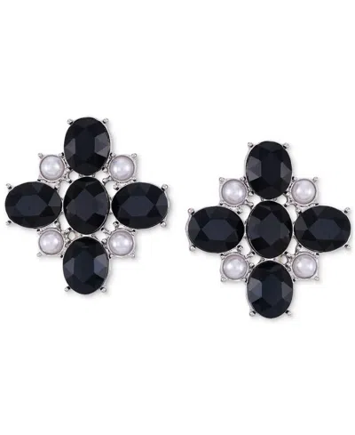 Guess Stone & Imitation Pearl Flower Clip-on Stud Earrings In Black