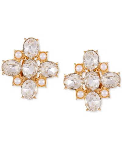 Guess Stone & Imitation Pearl Flower Clip-on Stud Earrings In Gold