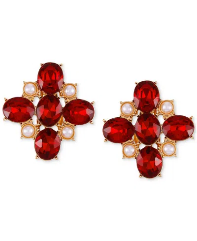 Guess Stone & Imitation Pearl Flower Clip-on Stud Earrings In Red