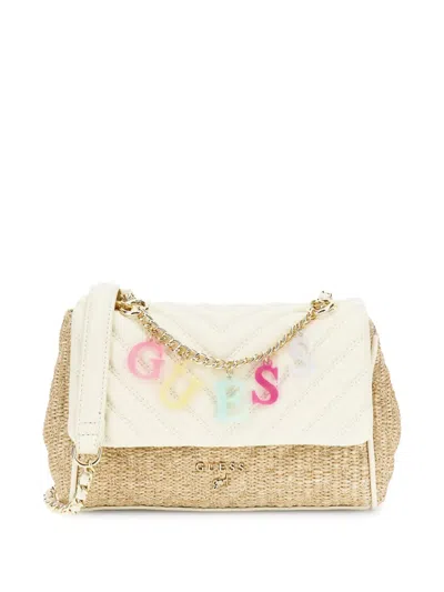 Guess Kids' Straw Flap Crossbody Bag In Neutrals