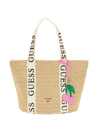 Guess Kids' Straw Tote Bag In Neutrals