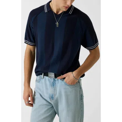 Guess Stripe Polo Sweater In Blue