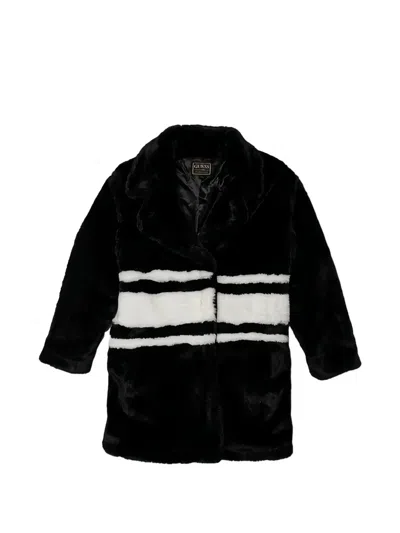 Guess Kids' Striped Coat In Black