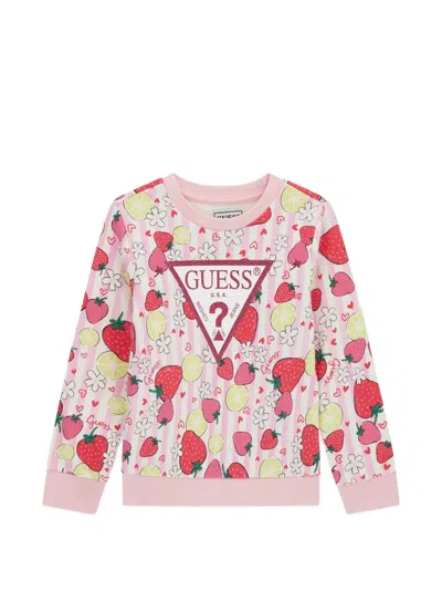 Guess Babies' Striped Strawberry-print Sweatshirt In Pink