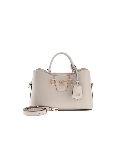 Guess Structured Leather Top Handle Bag In Beige