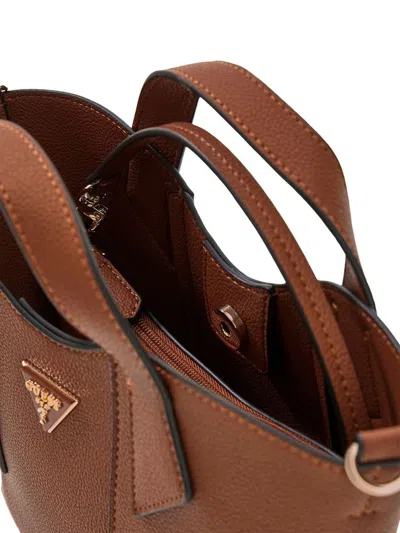 Guess Structured Polyurethane Tote Bag In Brown