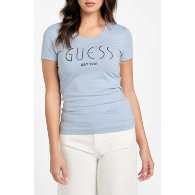Guess Studded Logo Graphic T-shirt In Blue