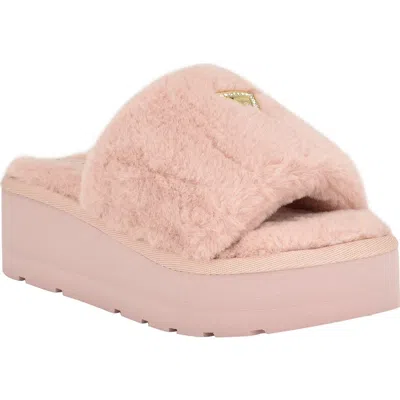 Guess Synthie Faux Fur Slide Sandal In Pink