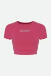 Guess T-shirt Crop Fucsia In Rosa