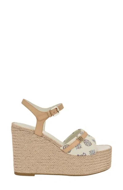 Guess Taani Platform Wedge Sandal In Off White Multi