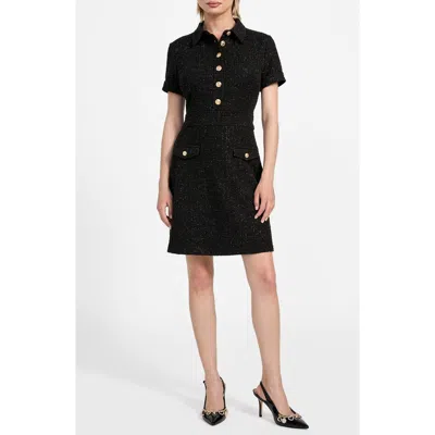 Guess Tamara Metallic Tweed Minidress In Black