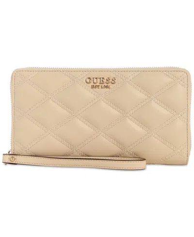 Guess Tamsin Quilted Check Organizer Zip Around Wallet In Light Beige Quilted