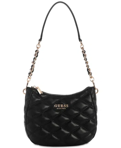 Guess Tamsin Quilted Small Top Zip Shoulder Bag In Black
