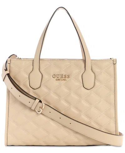 Guess Tamsin Two Compartment Medium Crossbody Tote In Light Beige
