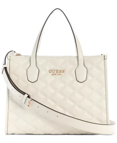 Guess Tamsin Two Compartment Medium Crossbody Tote In Off White