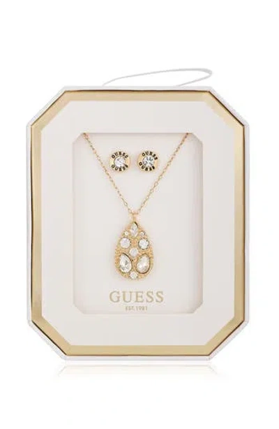 Guess Teardrop Pendant Necklace & Stud Earrings Set In Gold