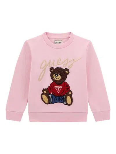 Guess Kids' Teddy-bear Embroidered Sweatshirt In Pink