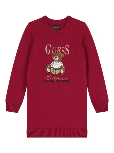 Guess Kids' Teddy-bear Knitted Dress In Red