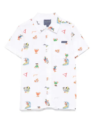 Guess Kids' Teddy Bear-print Shirt In White