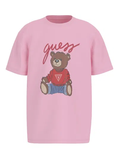 Guess Kids' Teddy Bear-print T-shirt In Pink