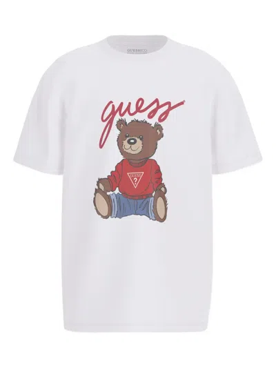Guess Kids Teddy Bear Logo T-shirt In White