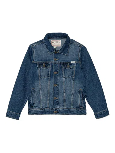 Guess Kids' Teddy-embroidered Denim Jacket In Blue