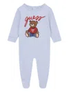Guess Teddy-print Heart-appliqué Babygrow In Blue
