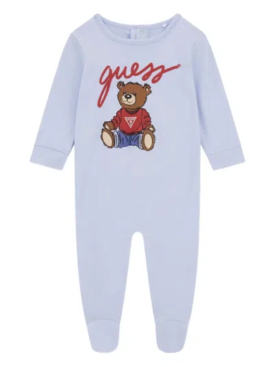 Guess Teddy-print Heart-appliqué Babygrow In Blue