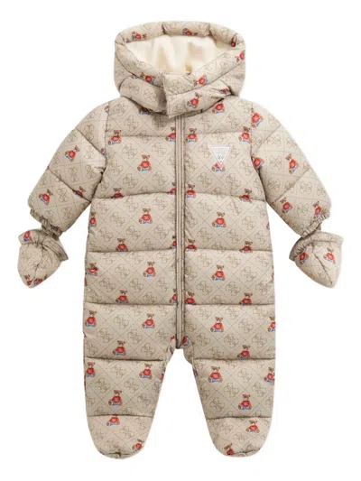 Guess Babies' Teddy-print Hooded Snowsuit In Neutral
