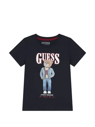 Guess Kids' Teddy-print T-shirt In Blue