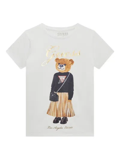Guess Kids' Teddy-print T-shirt In White