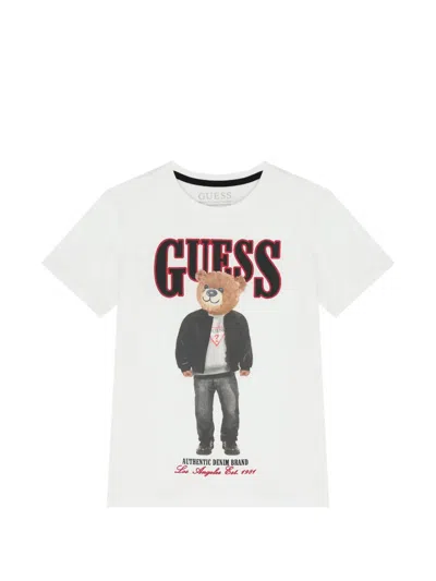 Guess Kids' Teddy-print T-shirt In White
