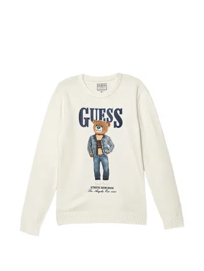 Guess Kids' Teddy-print Sweater In White