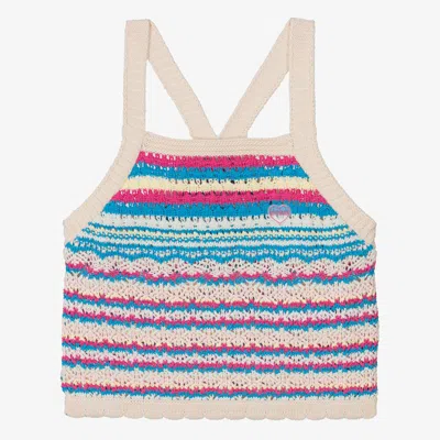 Guess Teen Girls Ivory & Pink Cotton Crochet Top