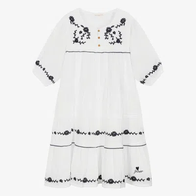 Guess Teen Girls White Embroidered Cotton Dress