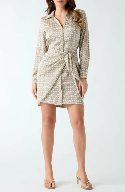 Guess Tie Waist Long Sleeve Satin Shirtdress