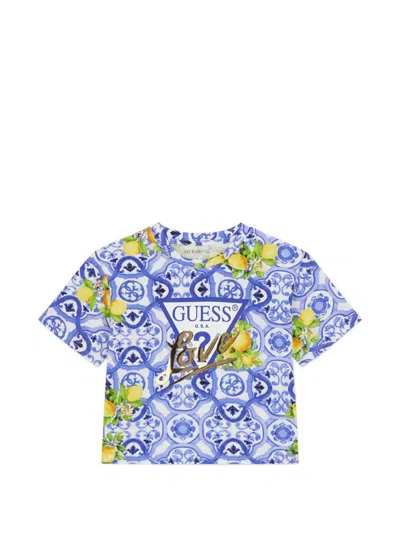 Guess Tile-print Short-sleeve T-shirt In Blue
