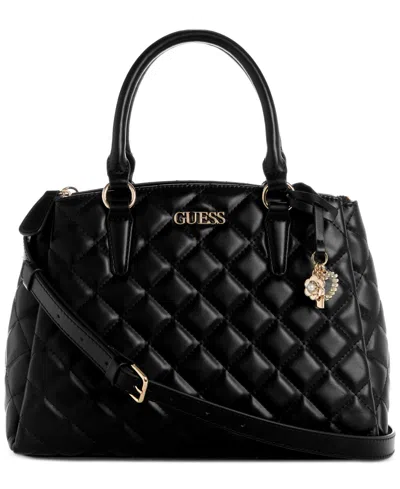 Guess Tinsley Medium Quilted Three Compartment Satchel In Black