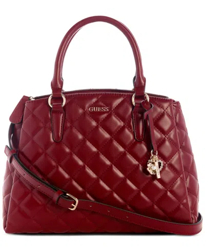 Guess Tinsley Medium Quilted Three Compartment Satchel In Red
